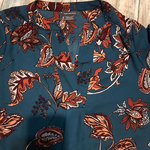 Gorgeous Van Heusen Dark Teal Leaves Blouse XS - Picture 3 of 4
